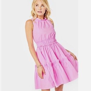 Lilly Pulitzer Elina Cotton Poplin Stretch Tiered Ruffle Rose Pink Dress, 6